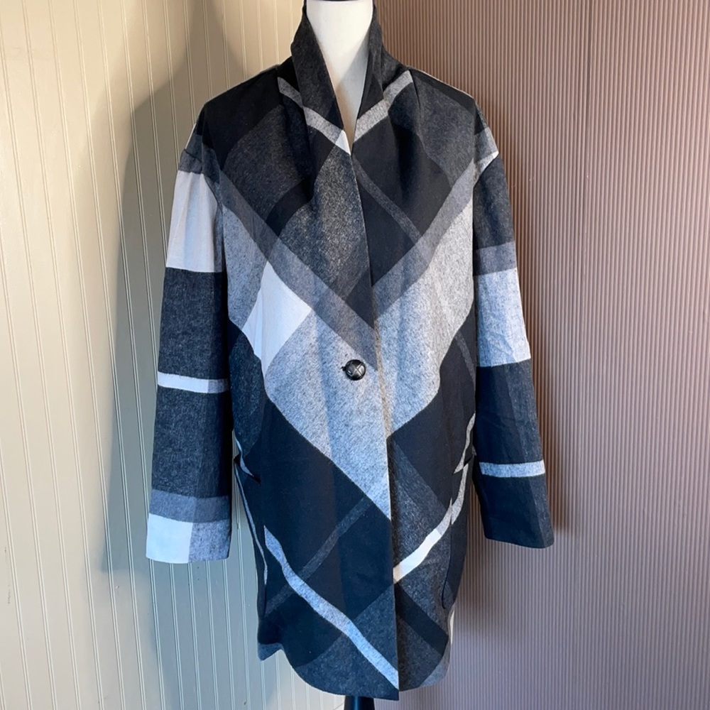 Logo Lori Goldstein plaid coat size medium black/gray‎
